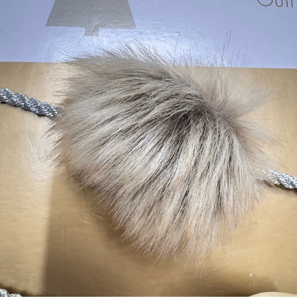 34th & Pine 2pc 6Ft Garland With Brown Faux Fur Baubles & Round Silver Bells Nwt
